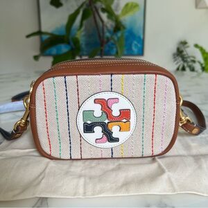 NWOT Tory Burch Perry Bombe Canvas Colorblock Mini Bag Multi Striped Leather